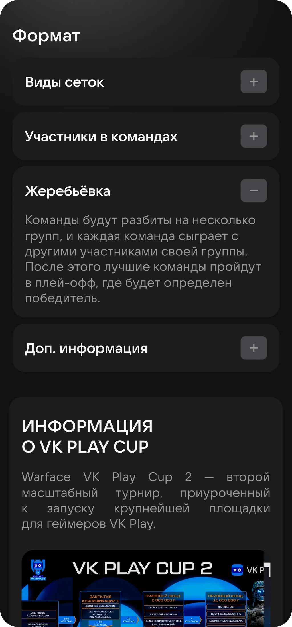 VK Play — special tournament page, screen 2